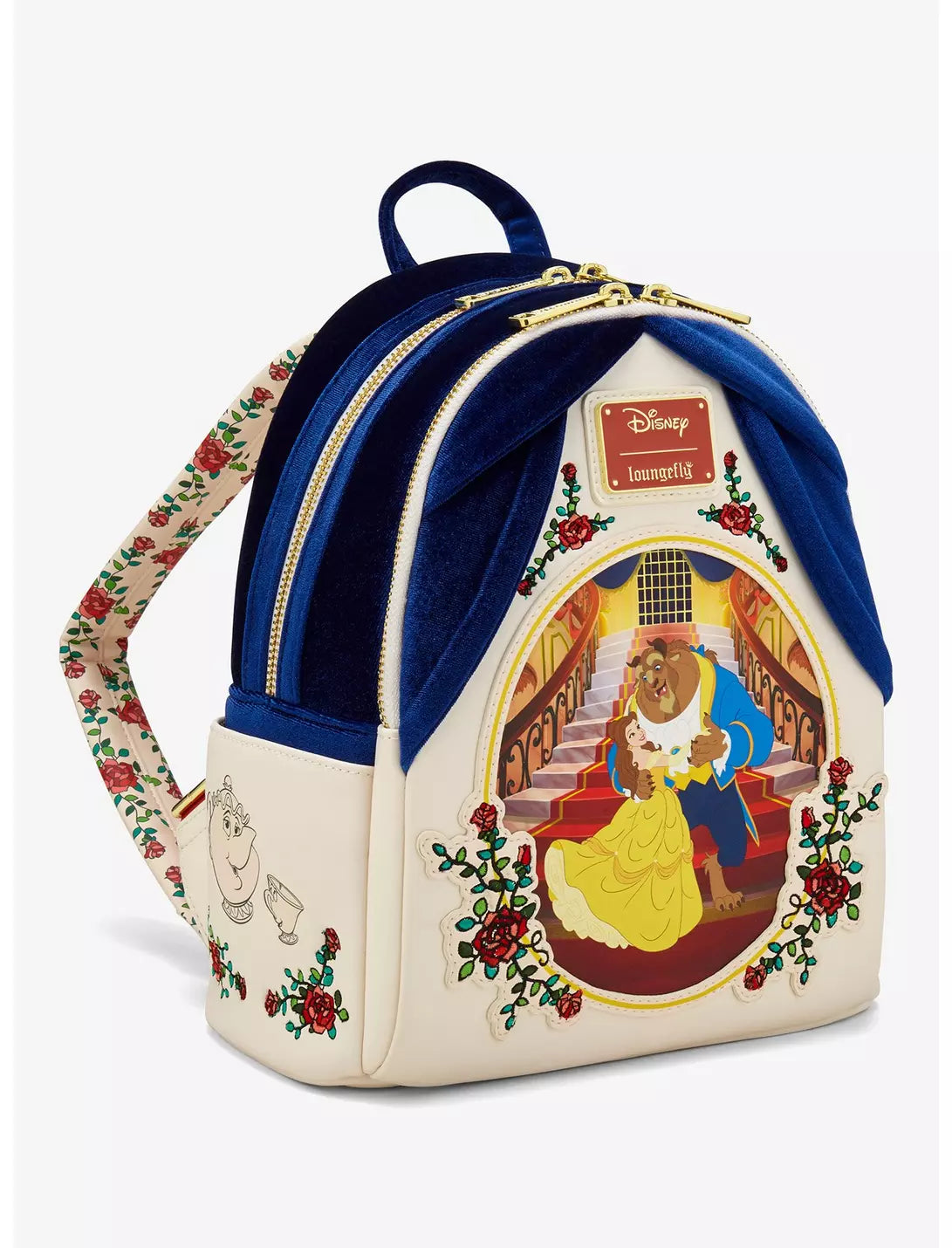 Sac à dos Loungefly Disney La Belle et la Bête velours Import US - vue de trois quarts