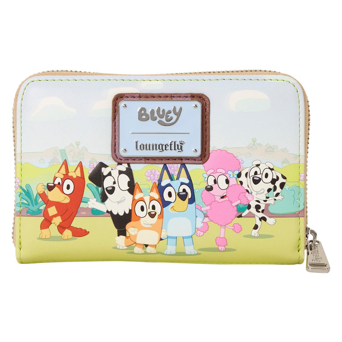 Dos du portefeuille Loungefly Bluey Backyard avec toute la bande de Bluey