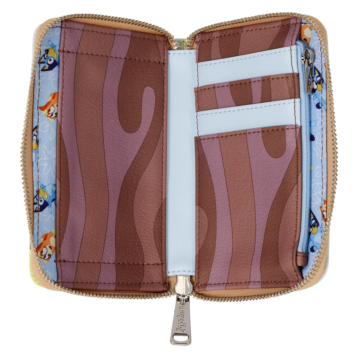 Intérieur du portefeuille Loungefly Bluey avec porte-cartes et poche zippée