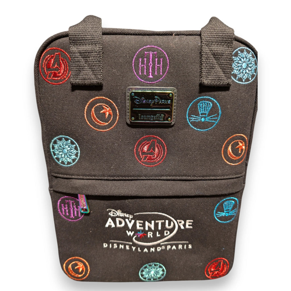 Sac à dos Loungefly Disney Adventure World avec icônes brodées vue de face