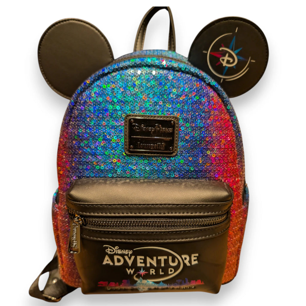 Sac à dos Loungefly Disney Adventure World à sequins vue de face